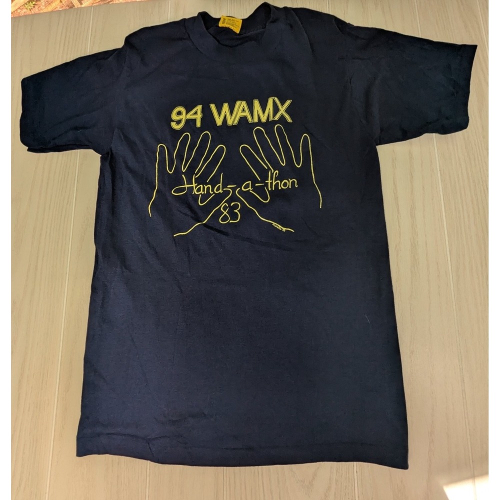 94 WAMX hand a thon T-Shirt Navy M Mens Wearhouse flocked back single stitch